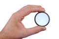 Man hand holds a circular polarize filter