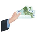 Man hand holds 100 euro. Money investment. Business concept. Cash money turnover. Isolated Royalty Free Stock Photo