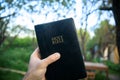 Man hand Holy Bible Royalty Free Stock Photo