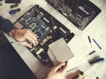 Man hand laptop disassembling Royalty Free Stock Photo