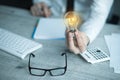 Man hand light bulb Royalty Free Stock Photo