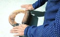 Man hand Making Dough with rolling pin  , making pizza Royalty Free Stock Photo