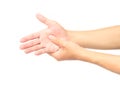 Man hand with pain on white background, health care and medical