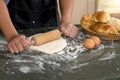 Man hand prepare bakery raw material