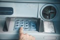 Man hand pressing on ATM machine keypad. ATM. Withdraw money Royalty Free Stock Photo