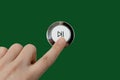 Man hand push start pause button. Finger touch play stop button. Isolated image for cut out