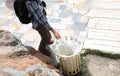 Man hand putting bottle of a plastic reuse for recycling concept environmental protection world recycle Royalty Free Stock Photo