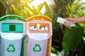 man hand putting plastic reuse for recycling concept environmen