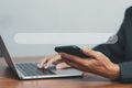 Man hand searching browsing for information internet data Technology on computer keyboard notebook.SEO Search Engine Optimization Royalty Free Stock Photo