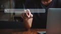 Man hand searching browsing for information internet data Technology on computer keyboard notebook.SEO Search Engine Optimization Royalty Free Stock Photo