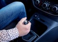 Man hand on the shift manual transmission Royalty Free Stock Photo