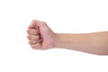 Man hand showing fist symbol on white background. clipping path