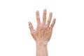 Man hand showing five count  on white background with clipping path Royalty Free Stock Photo
