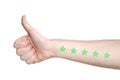 Man hand showing thumbs up and five star rating Royalty Free Stock Photo