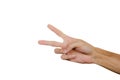 Man hand showing two finger isolated on white background. Clipping path. Hand gesture Royalty Free Stock Photo