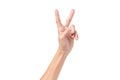 man hand showing two fingers,victory sign gesture on white isolated background,with clipping path Royalty Free Stock Photo