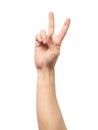 Man hand showing Victory sign isolated Royalty Free Stock Photo