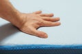Man hand testing mattress topper Royalty Free Stock Photo