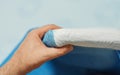 Man hand testing mattress topper Royalty Free Stock Photo