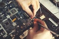 Man hand laptop disassembling Royalty Free Stock Photo