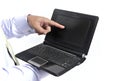 Man hand touch a laptop screen