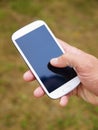 Man hand touching screen on smart phone 2 Royalty Free Stock Photo