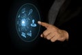 Man hand using AI chip cloud computing technology concept on virtual screen. Semiconductor or CPU processor. Artificial Royalty Free Stock Photo