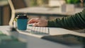 Man hand using computer mouse working at room closeup. Web designer at keyboard Royalty Free Stock Photo