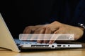 Man hand using computer notebook for searching information, Royalty Free Stock Photo