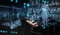 Man hand using digital x-ray human body holographic scan projection 3D rendering Royalty Free Stock Photo