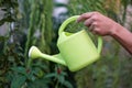 Man hand watering plant in the garden Royalty Free Stock Photo