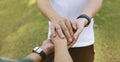 Selective focus of Man hand which Lending a helping hand as trust together with compassion concept