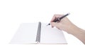 Man hand writing with black pen on working table. Business and e Royalty Free Stock Photo