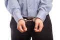 Man in handcuffs arrested, isolated Royalty Free Stock Photo