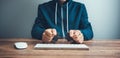 Man handcuffs on computer keyboard Royalty Free Stock Photo