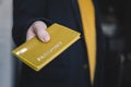 man handing new passport. customs, issuing passport, checking documents, Royalty Free Stock Photo
