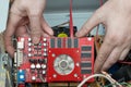 Man hands assembles video card