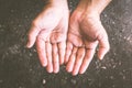 Man hands begging for food help Royalty Free Stock Photo