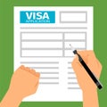 Man hands filling out visa application Royalty Free Stock Photo