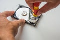 Fixing HDD using screwdriver Royalty Free Stock Photo