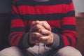 Man with hands folded in prayer Royalty Free Stock Photo