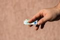 Man hands giving money like a bribe or tips. Holding EURO banknotes on a blurred background  EU currency Royalty Free Stock Photo