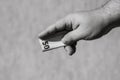 Man hands giving money like a bribe or tips. Holding EURO banknotes on a blurred background, EU currency Royalty Free Stock Photo