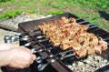 Man hands grilling tasty barbecue Royalty Free Stock Photo