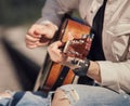 Man hands with guitar close up image Royalty Free Stock Photo