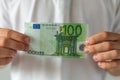 Man hands holding euro banknotes. Soft focus Royalty Free Stock Photo