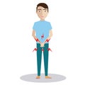 Man with hands holding his crotch and need to pee or bladder problem, sick man prostate cancer, prostate inflammation, premature