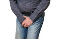 Man with hands holding his crotch, he wants to pee, incontinence Royalty Free Stock Photo