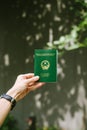 Man hands holding Vietnamese Passport. Ready for traveling Royalty Free Stock Photo