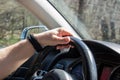 Man driving, transportation concept, hands holding steering wheel white driving,road